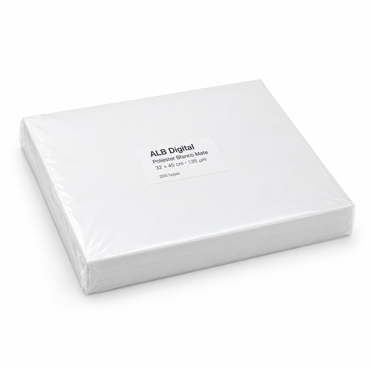 Paquete de poliéster blanco mate 32 × 45 cm de 135 µm y 200 hojas