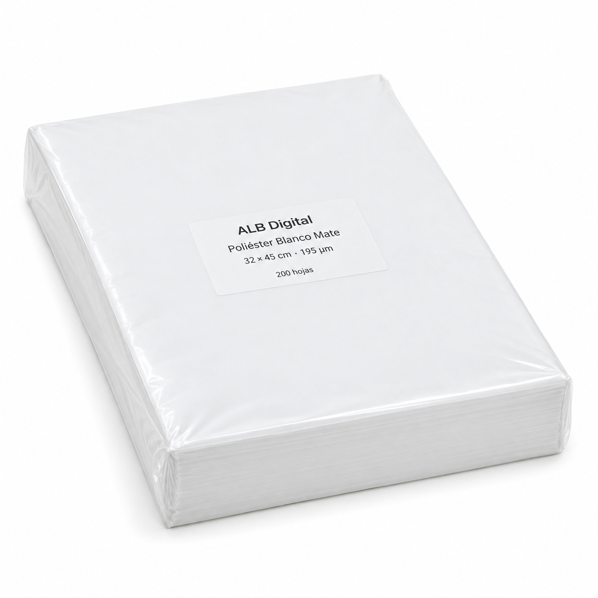 Paquete de poliéster blanco mate 32 × 45 cm de 195 µm y 200 hojas