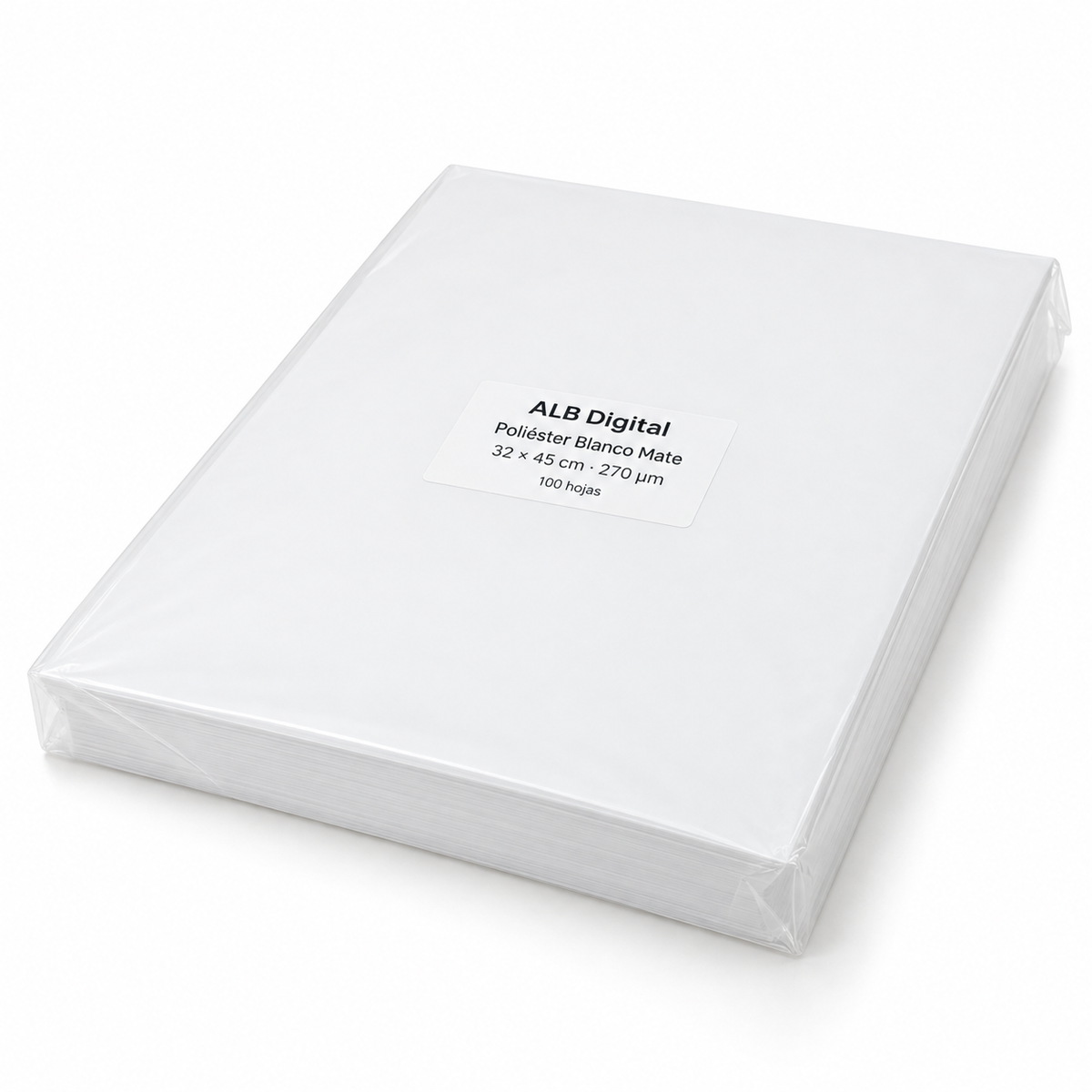 Paquete de poliéster blanco mate 32 × 45 cm de 270 µm y 100 hojas